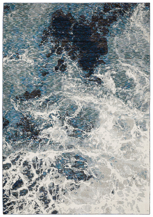 Fusion Contemporary Rug - White / Ocean Blue / Navy Blue / Gray Blue