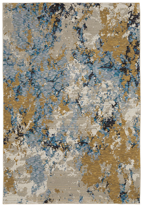Fusion Contemporary Rug - Rust / Gray Blue / Navy / Turquoise / Beige