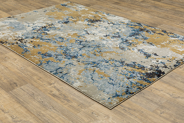 Fusion Contemporary Rug - Rust / Gray Blue / Navy / Turquoise / Beige