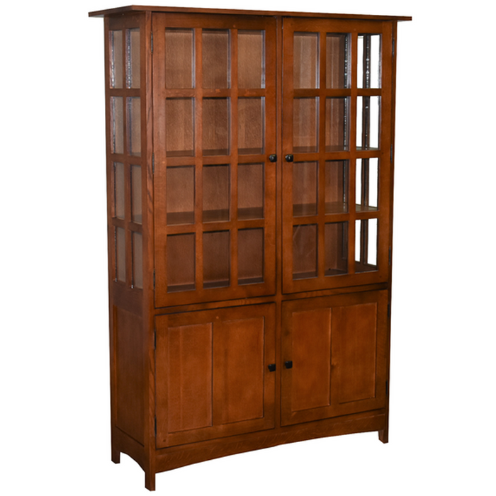 Mission Oak 4 Door Display China Cabinet - Golden Brown - 49"W - Crafters and Weavers