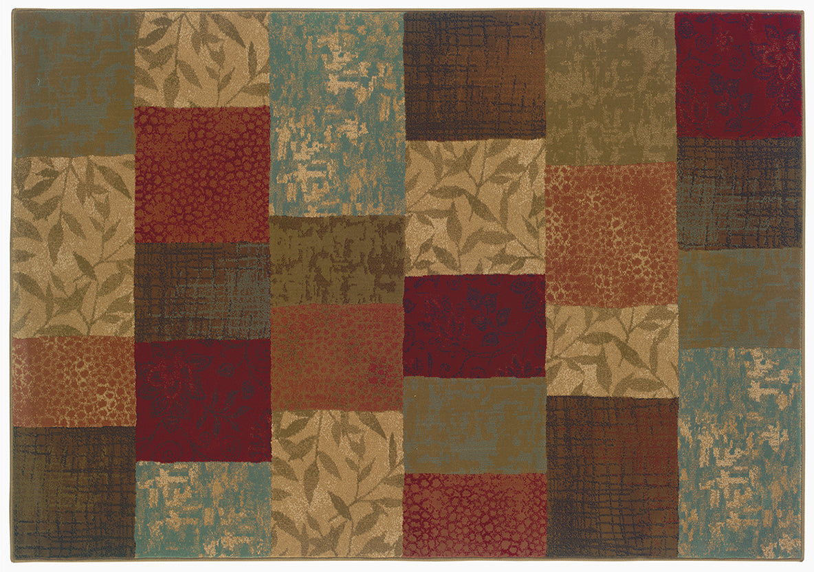 Flourish Contemporary Rug - Burnt Red / Tan / Brown / Olive / Blue ...
