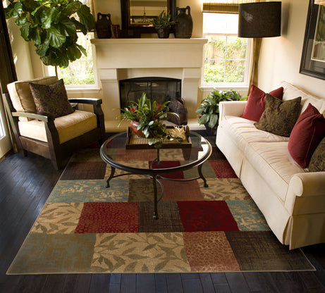 Flourish Contemporary Rug - Burnt Red / Tan / Brown / Olive / Blue