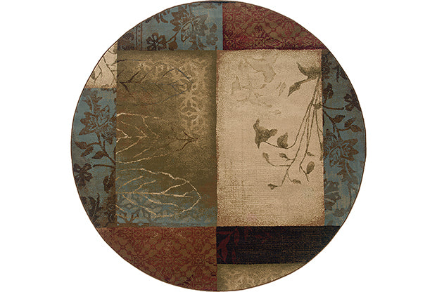 Flourish Contemporary Rug - Tan / Brown / Burnt Red / Brown / Blue