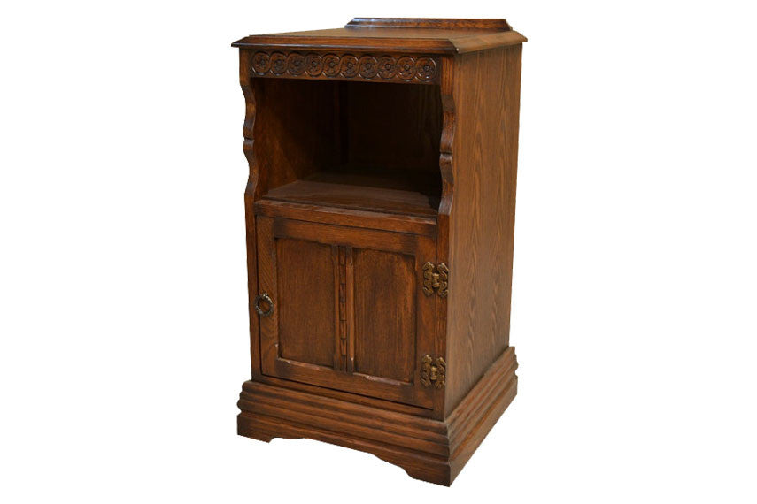 Carved Wood 1 Door End Table - Crafters and Weavers