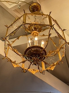 Made in Spain 1960"s Cast Brass and Etched Glass Fixture