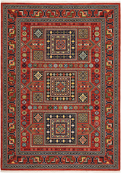 Medalia Area Rug - Burnt red. Burnt Orange. Yellow. Navy Blue