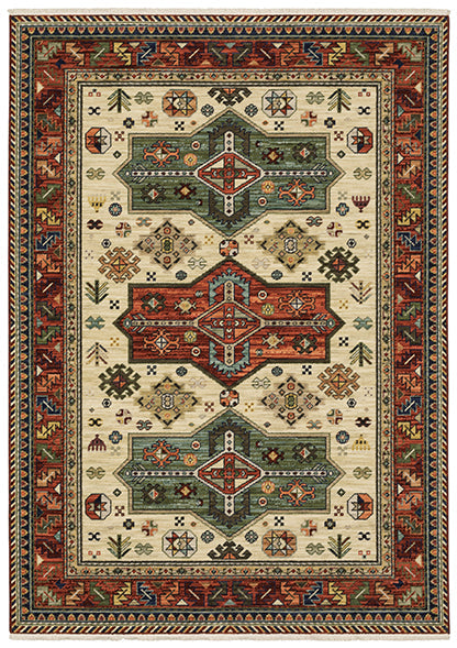Medalia Area Rug -  Cream. Burnt Red. Sage Green. Orange