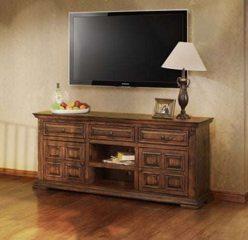 Greenview 72" Carved Panel TV Stand - Rustic Brown - Crafters and Weavers