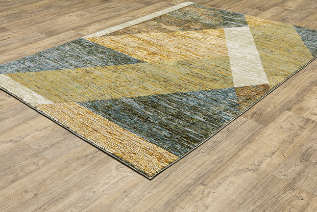 Flourish Contemporary Rug - Denim Blue / Tan / Rust / Cream / Brown