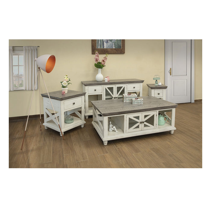 Bayshore Farmhouse Crossbar Living Room Table Set - Gray