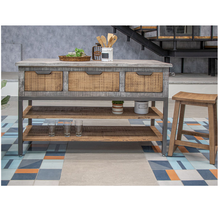 Amelia 3 Drawer Contemporary Solid Wood Kitchen Island