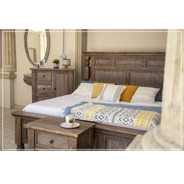 Charlie Solid Pine Wood Rustic Bed with Headboard